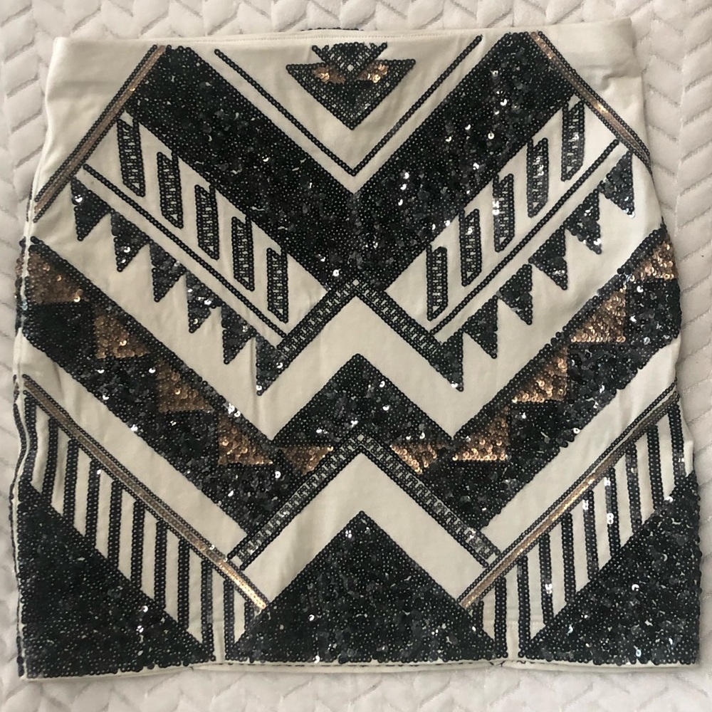✨Express - Sequin High Waisted Skirt (Mini) - Small - Black, Gold, & White✨